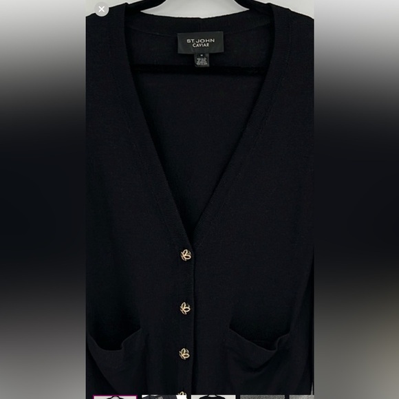 ST. JOHN CAVIAR - Like new Black V-neck Sweater Cardigan Santiago Knit: Medium - Picture 12 of 13